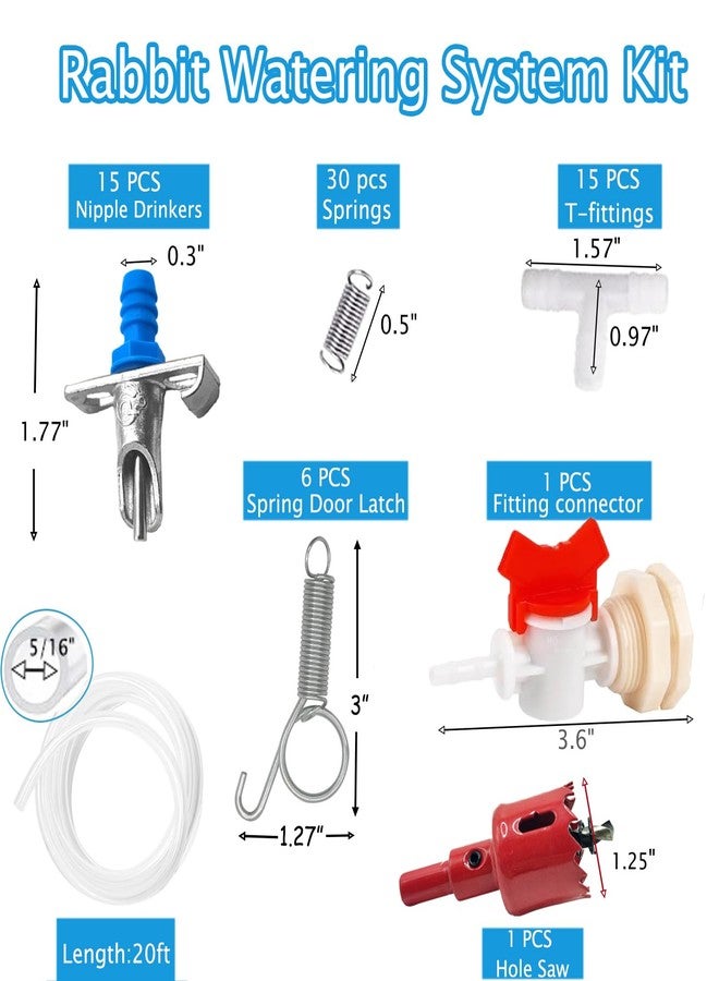 CHENGLAI Automatic Rabbit Watering System Kit Include 15 Nipple Drinker Feeders, 20ft Hose, Watering System Bucket Connector, Hole Opener, 6 Spring Latches for Rabbit Cage Doors - Image 2